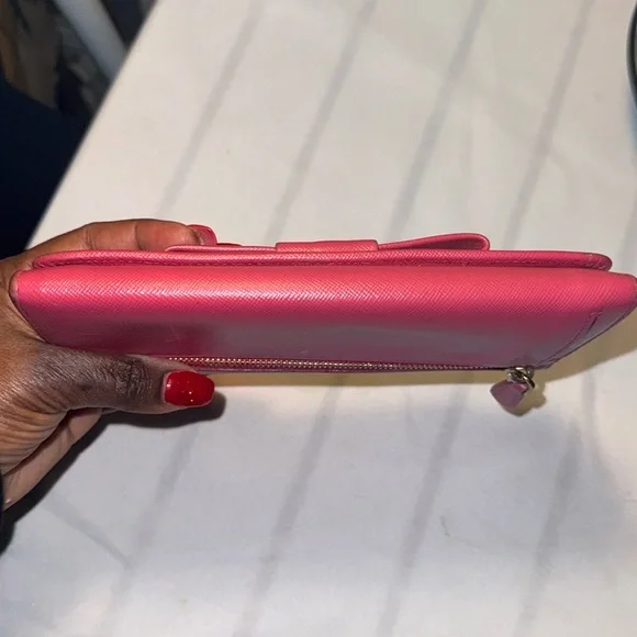 Authentic PRADA Saffiano Leather Fiocco Long Wallet Fuchsia GUC